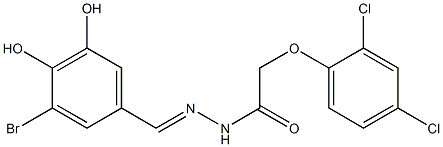 N'-(3-bromo-4,5-dihydroxybenzylidene)-2-(2,4-dichlorophenoxy)acetohydrazide Struktur