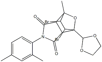 8,9-dibromo-4-(2,4-dimethylphenyl)-1-(1,3-dioxolan-2-yl)-7-methyl-10-oxa-4-azatricyclo[5.2.1.0~2,6~]decane-3,5-dione Struktur