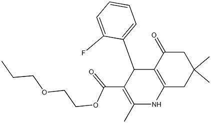 2-propoxyethyl 4-(2-fluorophenyl)-2,7,7-trimethyl-5-oxo-1,4,5,6,7,8-hexahydro-3-quinolinecarboxylate Struktur