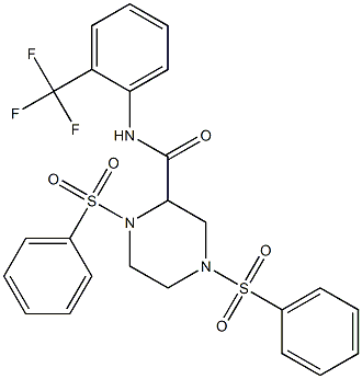 1,4-bis(phenylsulfonyl)-N-[2-(trifluoromethyl)phenyl]piperazine-2-carboxamide Struktur