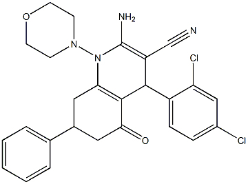 2-amino-4-(2,4-dichlorophenyl)-1-(4-morpholinyl)-5-oxo-7-phenyl-1,4,5,6,7,8-hexahydro-3-quinolinecarbonitrile Struktur