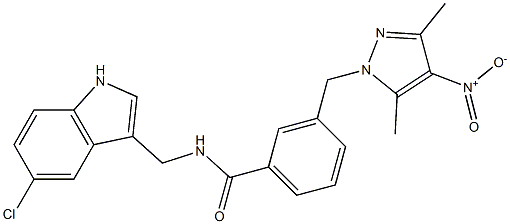 N-[(5-chloro-1H-indol-3-yl)methyl]-3-({4-nitro-3,5-dimethyl-1H-pyrazol-1-yl}methyl)benzamide Struktur