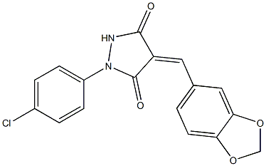 4-(1,3-benzodioxol-5-ylmethylene)-1-(4-chlorophenyl)-3,5-pyrazolidinedione Struktur