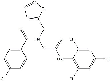 4-chloro-N-(2-furylmethyl)-N-[2-oxo-2-(2,4,6-trichloroanilino)ethyl]benzamide Struktur