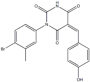 1-(4-bromo-3-methylphenyl)-5-(4-hydroxybenzylidene)-2,4,6(1H,3H,5H)-pyrimidinetrione Struktur