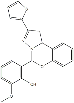 2-methoxy-6-[2-(2-thienyl)-1,10b-dihydropyrazolo[1,5-c][1,3]benzoxazin-5-yl]phenol Struktur