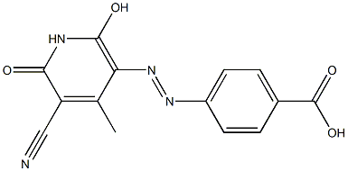 4-[(5-cyano-2-hydroxy-4-methyl-6-oxo-1,6-dihydro-3-pyridinyl)diazenyl]benzoic acid Struktur