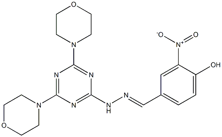 4-hydroxy-3-nitrobenzaldehyde [4,6-di(4-morpholinyl)-1,3,5-triazin-2-yl]hydrazone Struktur