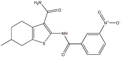 2-({3-nitrobenzoyl}amino)-6-methyl-4,5,6,7-tetrahydro-1-benzothiophene-3-carboxamide Struktur