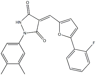 1-(3,4-dimethylphenyl)-4-{[5-(2-fluorophenyl)-2-furyl]methylene}-3,5-pyrazolidinedione Struktur