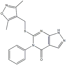 6-{[(3,5-dimethyl-4-isoxazolyl)methyl]sulfanyl}-5-phenyl-1,5-dihydro-4H-pyrazolo[3,4-d]pyrimidin-4-one Struktur