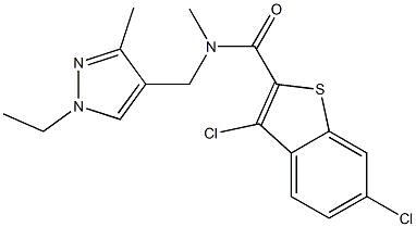 3,6-dichloro-N-[(1-ethyl-3-methyl-1H-pyrazol-4-yl)methyl]-N-methyl-1-benzothiophene-2-carboxamide Struktur