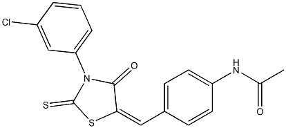 N-(4-{[3-(3-chlorophenyl)-4-oxo-2-thioxo-1,3-thiazolidin-5-ylidene]methyl}phenyl)acetamide Struktur