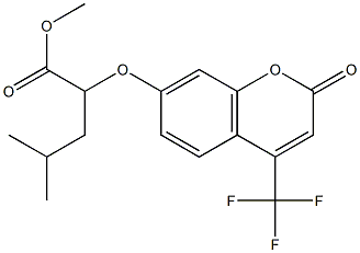 methyl 4-methyl-2-{[2-oxo-4-(trifluoromethyl)-2H-chromen-7-yl]oxy}pentanoate Struktur