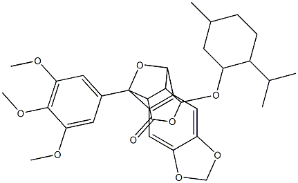 15-[(2-isopropyl-5-methylcyclohexyl)oxy]-11-(3,4,5-trimethoxyphenyl)-5,7,14,17-tetraoxapentacyclo[9.5.1.0~2,10~.0~4,8~.0~12,16~]heptadeca-2(10),3,8-trien-13-one Struktur