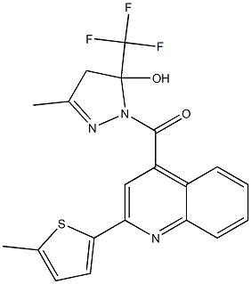 3-methyl-1-{[2-(5-methyl-2-thienyl)-4-quinolinyl]carbonyl}-5-(trifluoromethyl)-4,5-dihydro-1H-pyrazol-5-ol Struktur