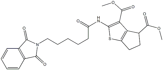 dimethyl 2-{[6-(1,3-dioxo-1,3-dihydro-2H-isoindol-2-yl)hexanoyl]amino}-5,6-dihydro-4H-cyclopenta[b]thiophene-3,4-dicarboxylate Struktur