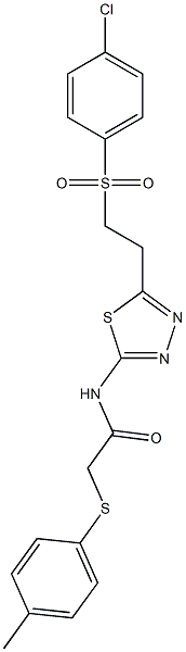 N-(5-{2-[(4-chlorophenyl)sulfonyl]ethyl}-1,3,4-thiadiazol-2-yl)-2-[(4-methylphenyl)thio]acetamide Struktur