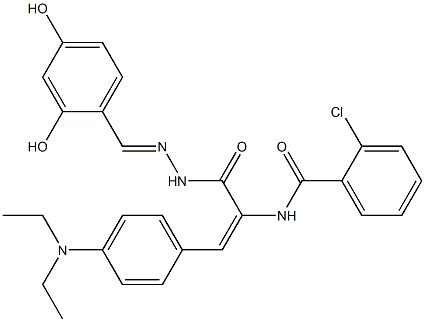 2-chloro-N-(2-[4-(diethylamino)phenyl]-1-{[2-(2,4-dihydroxybenzylidene)hydrazino]carbonyl}vinyl)benzamide Struktur