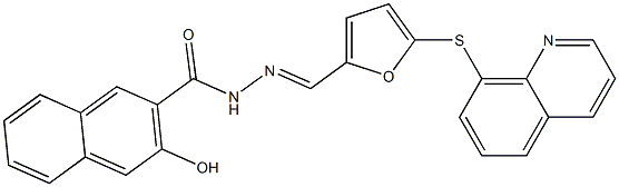 3-hydroxy-N'-{[5-(8-quinolinylsulfanyl)-2-furyl]methylene}-2-naphthohydrazide Struktur