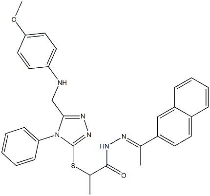 2-({5-[(4-methoxyanilino)methyl]-4-phenyl-4H-1,2,4-triazol-3-yl}sulfanyl)-N'-[1-(2-naphthyl)ethylidene]propanohydrazide Struktur