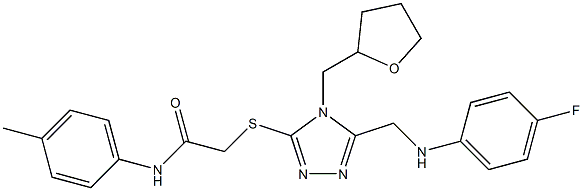 2-{[5-[(4-fluoroanilino)methyl]-4-(tetrahydro-2-furanylmethyl)-4H-1,2,4-triazol-3-yl]sulfanyl}-N-(4-methylphenyl)acetamide Struktur