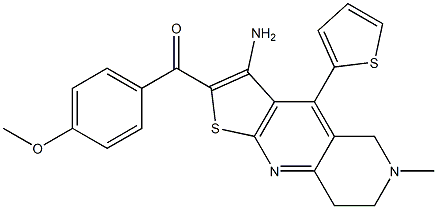 (3-amino-6-methyl-4-thien-2-yl-5,6,7,8-tetrahydrothieno[2,3-b][1,6]naphthyridin-2-yl)(4-methoxyphenyl)methanone Struktur