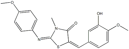 5-(3-hydroxy-4-methoxybenzylidene)-2-[(4-methoxyphenyl)imino]-3-methyl-1,3-thiazolidin-4-one Struktur