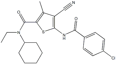 5-[(4-chlorobenzoyl)amino]-4-cyano-N-cyclohexyl-N-ethyl-3-methyl-2-thiophenecarboxamide Struktur