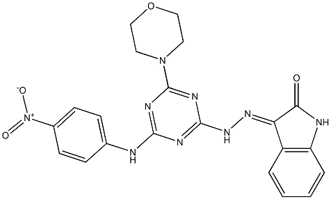 1H-indole-2,3-dione 3-{[4-{4-nitroanilino}-6-(4-morpholinyl)-1,3,5-triazin-2-yl]hydrazone} Struktur