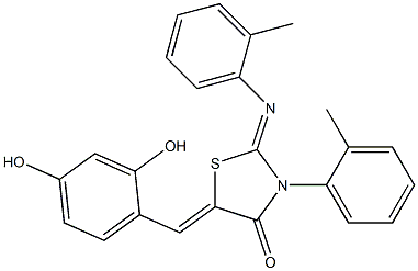 5-(2,4-dihydroxybenzylidene)-3-(2-methylphenyl)-2-[(2-methylphenyl)imino]-1,3-thiazolidin-4-one Struktur