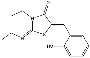 3-ethyl-2-(ethylimino)-5-(2-hydroxybenzylidene)-1,3-thiazolidin-4-one Struktur