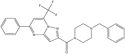 2-[(4-benzyl-1-piperazinyl)carbonyl]-5-phenyl-7-(trifluoromethyl)pyrazolo[1,5-a]pyrimidine Struktur