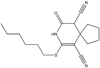 7-(hexylsulfanyl)-9-oxo-8-azaspiro[4.5]dec-6-ene-6,10-dicarbonitrile Struktur