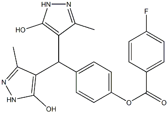 4-[bis(5-hydroxy-3-methyl-1H-pyrazol-4-yl)methyl]phenyl 4-fluorobenzoate Struktur