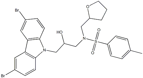 N-[3-(3,6-dibromo-9H-carbazol-9-yl)-2-hydroxypropyl]-4-methyl-N-(tetrahydro-2-furanylmethyl)benzenesulfonamide Struktur