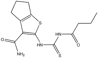 2-{[(butyrylamino)carbothioyl]amino}-5,6-dihydro-4H-cyclopenta[b]thiophene-3-carboxamide Struktur