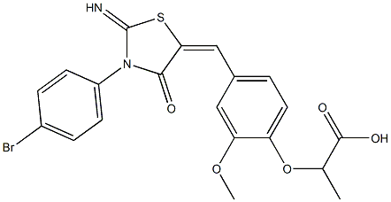 2-(4-{[3-(4-bromophenyl)-2-imino-4-oxo-1,3-thiazolidin-5-ylidene]methyl}-2-methoxyphenoxy)propanoic acid Struktur