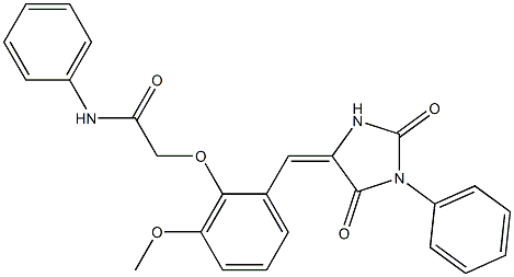 2-{2-[(2,5-dioxo-1-phenyl-4-imidazolidinylidene)methyl]-6-methoxyphenoxy}-N-phenylacetamide Struktur