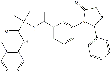 N-[2-(2,6-dimethylanilino)-1,1-dimethyl-2-oxoethyl]-3-(4-oxo-2-phenyl-1,3-thiazolidin-3-yl)benzamide Struktur