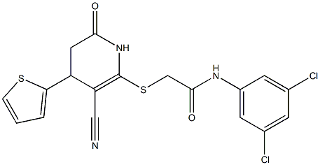 2-{[3-cyano-6-oxo-4-(2-thienyl)-1,4,5,6-tetrahydro-2-pyridinyl]sulfanyl}-N-(3,5-dichlorophenyl)acetamide Struktur