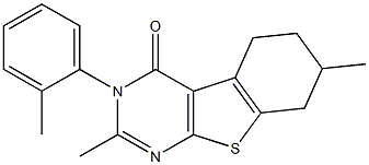 2,7-dimethyl-3-(2-methylphenyl)-5,6,7,8-tetrahydro[1]benzothieno[2,3-d]pyrimidin-4(3H)-one Struktur