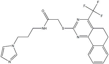 N-[3-(1H-imidazol-1-yl)propyl]-2-{[4-(trifluoromethyl)-5,6-dihydrobenzo[h]quinazolin-2-yl]sulfanyl}acetamide Struktur