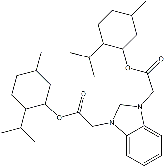 2-isopropyl-5-methylcyclohexyl (1-{2-[(2-isopropyl-5-methylcyclohexyl)oxy]-2-oxoethyl}-3H-benzimidazol-3-yl)acetate Struktur