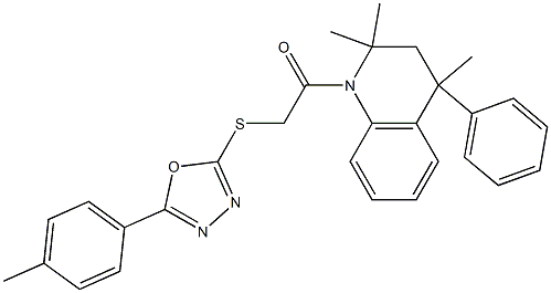 2,2,4-trimethyl-1-({[5-(4-methylphenyl)-1,3,4-oxadiazol-2-yl]sulfanyl}acetyl)-4-phenyl-1,2,3,4-tetrahydroquinoline Struktur