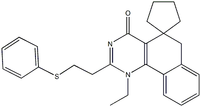 1-ethyl-2-[2-(phenylsulfanyl)ethyl]-5,6-dihydrospiro(benzo[h]quinazoline-5,1'-cyclopentane)-4(1H)-one Struktur