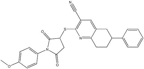 2-((1-(4-methoxyphenyl)-2,5-dioxopyrrolidin-3-yl)sulfanyl)-6-phenyl-5,6,7,8-tetrahydroquinoline-3-carbonitrile Struktur