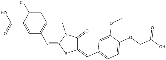 5-({5-[4-(carboxymethoxy)-3-methoxybenzylidene]-3-methyl-4-oxo-1,3-thiazolidin-2-ylidene}amino)-2-chlorobenzoic acid Struktur