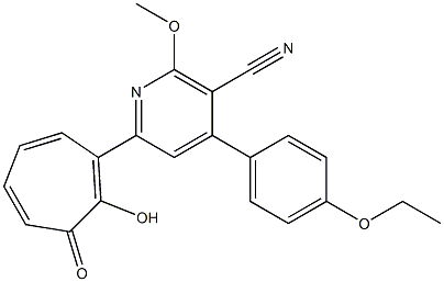 4-(4-ethoxyphenyl)-6-(2-hydroxy-3-oxo-1,4,6-cycloheptatrien-1-yl)-2-methoxynicotinonitrile Struktur