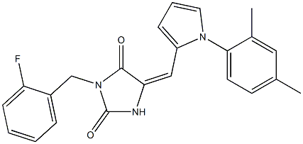 5-{[1-(2,4-dimethylphenyl)-1H-pyrrol-2-yl]methylene}-3-(2-fluorobenzyl)-2,4-imidazolidinedione Struktur